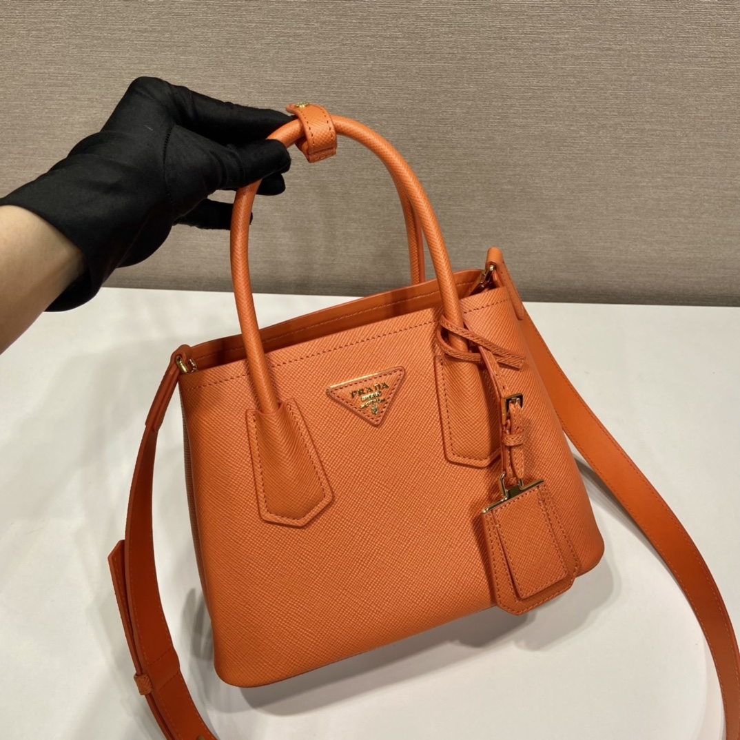 Prada Double Saffiano Leather Mini Bag Shoulder Bag Orange 1BG443